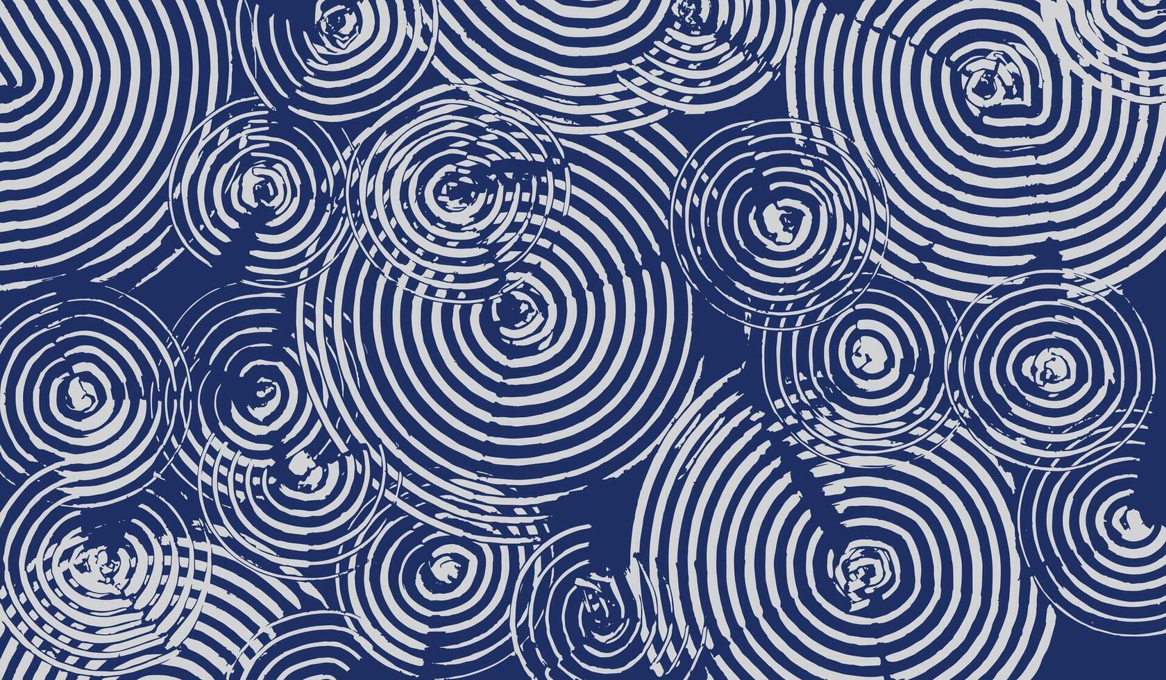 Hand drawn brush lines abstract water with waves circle from raindrops pattern in white and indigo blue, Japanese and ethnic wood carving, engraving texture background vector