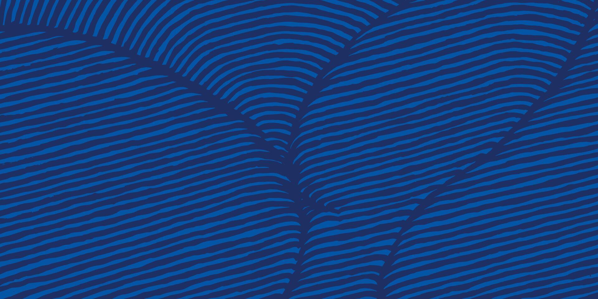 hand drawn pattern of undulating blue lines, creating a sense of dynamic flow and organic texture across the deep blue background vector