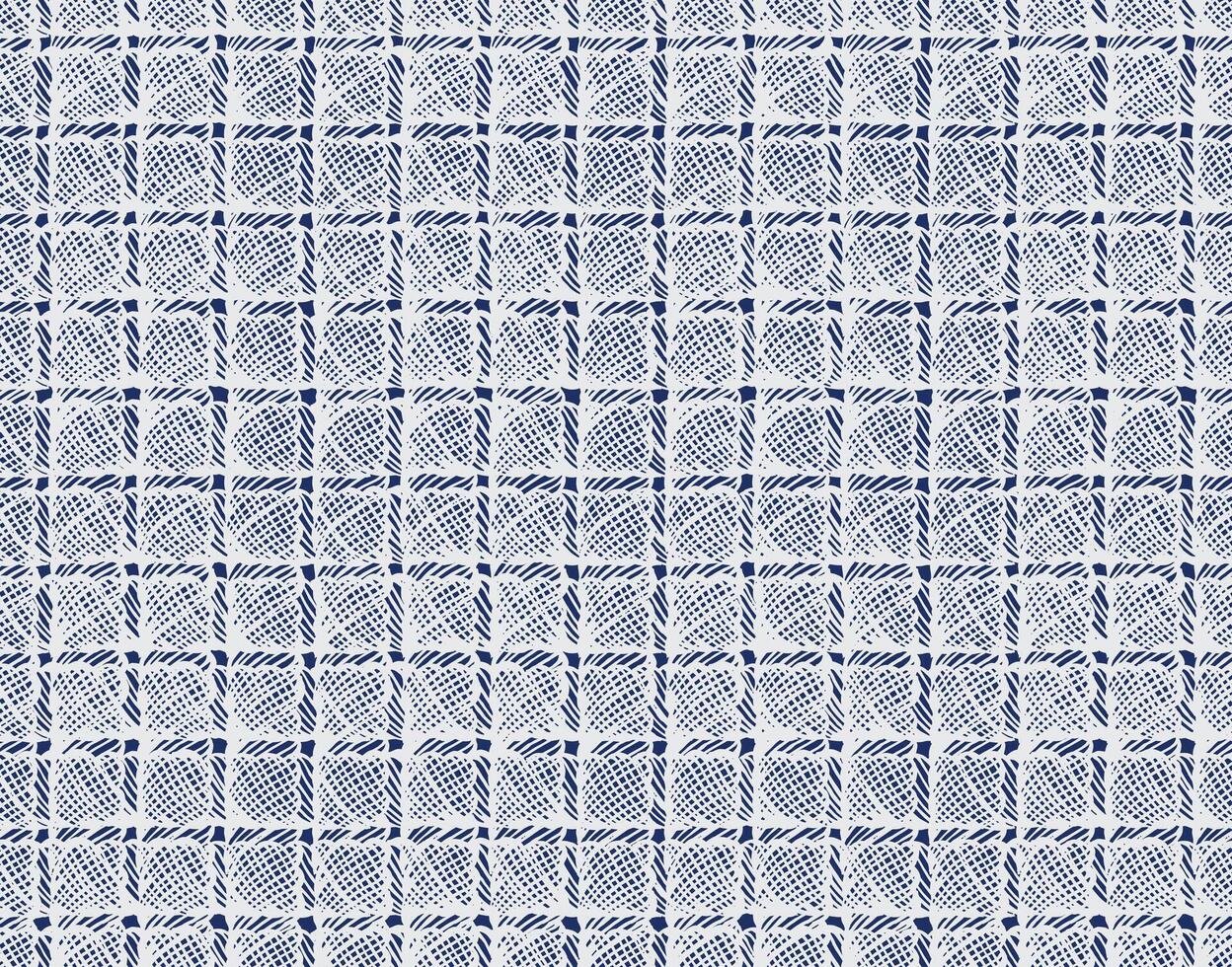 Hand drawn brush lines abstract weaving squares pattern, Japanese, ethnic wood carving, bamboo weaving texture background, simple graphic for textile, decoration, wrapping paper vector