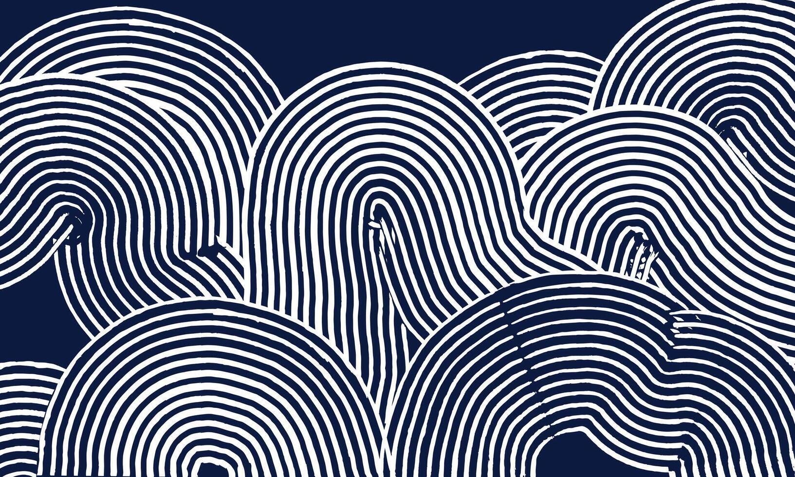 Abstract brush lines curvy wave pattern, Japanese zen garden hand drawn, wood carving texture background in white and blue, simple graphic for textile, carpet, decoration vector