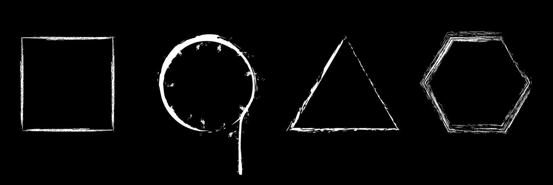 Various geometric shapes drawn with white chalk on a black background, showcasing diverse forms and outlines for educational purposes. vector