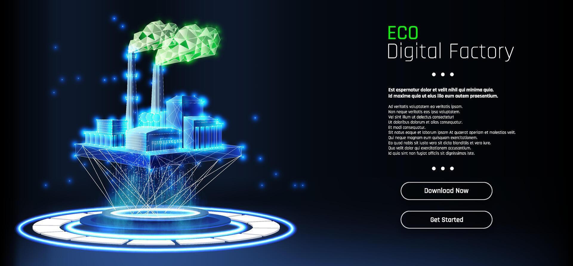Digital factory concept showcasing eco-friendly technology for sustainable manufacturing processes and innovation. vector