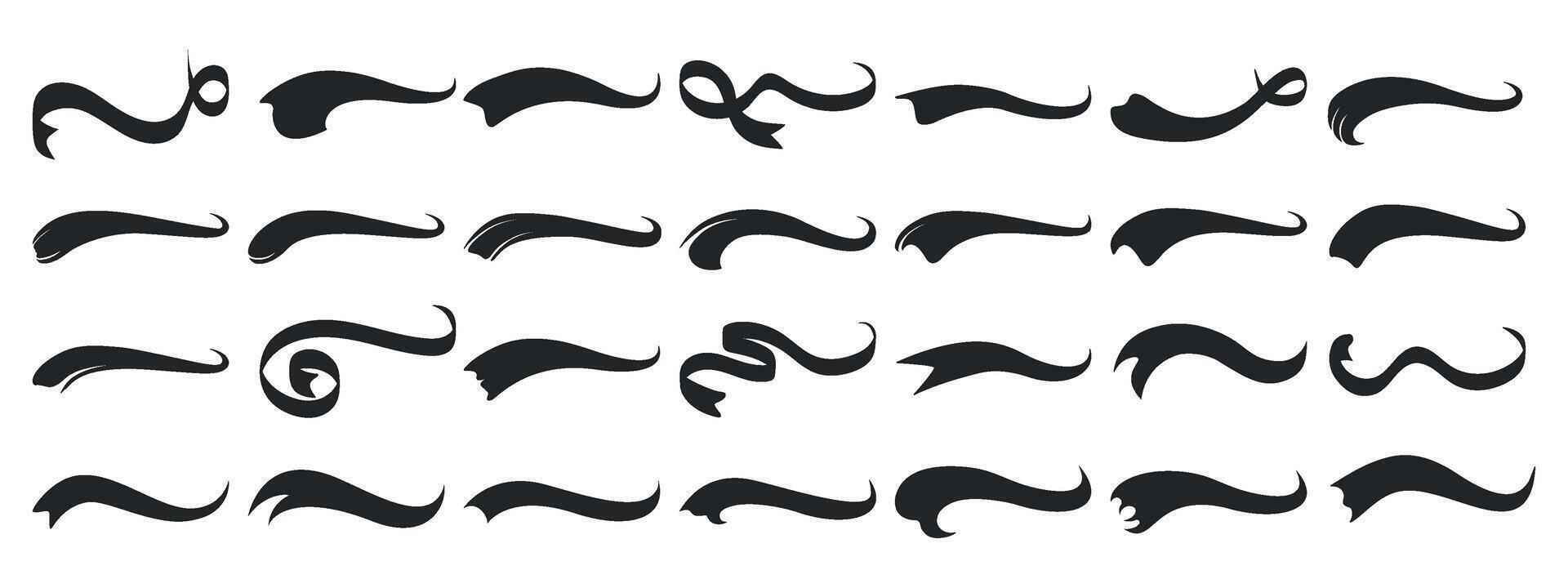 Set calligraphic swoosh underline marker strockes in retro style. Sports symbol typography typography, typographic elements. Tail of letters for baseball, soccer design. illustration vector