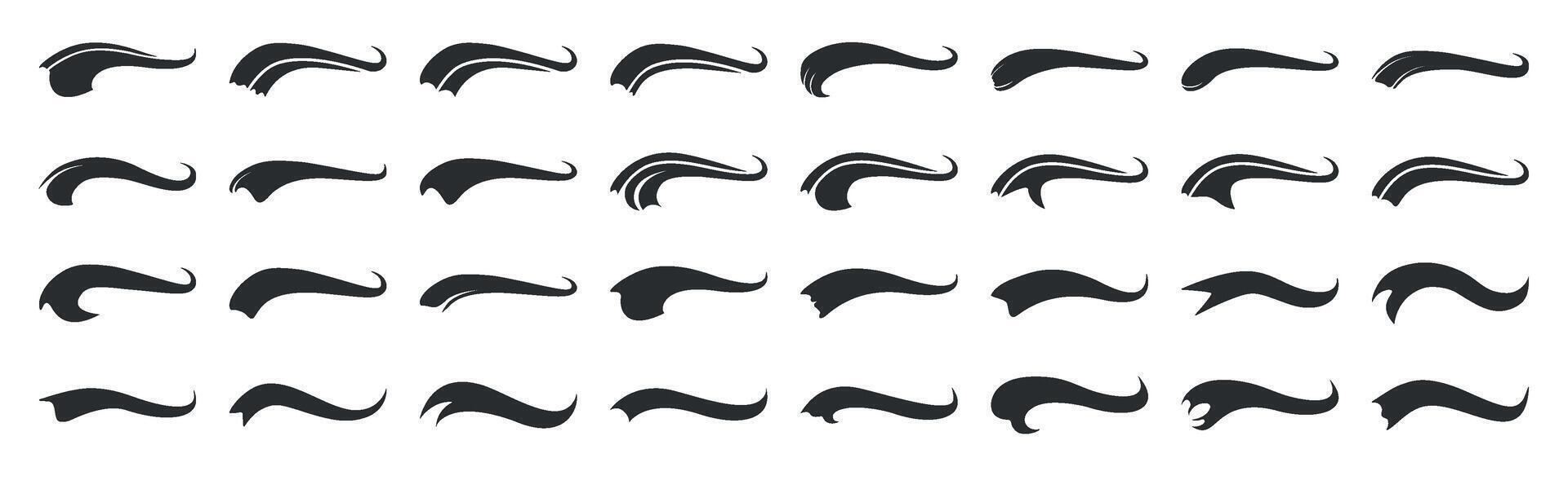 A set of calligraphic strokes to emphasize Swoosh in retro style. Sports symbol typography font, typographic elements. tail letters for baseball, soccer design. vector