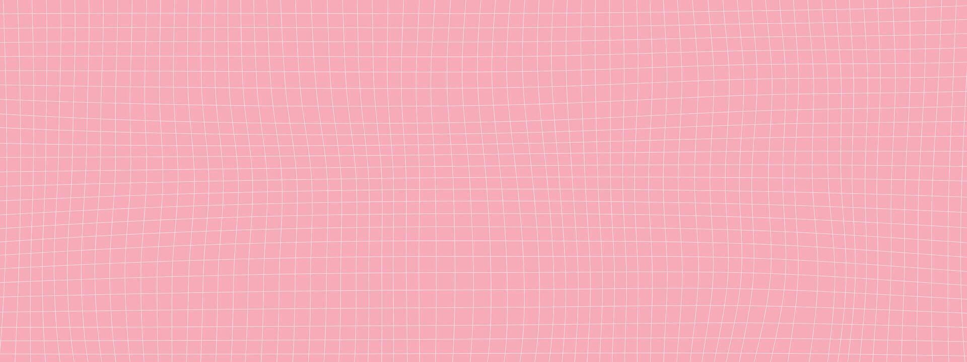 Checkered pink hand drawn pattern . Texture of a checkered notebook sheet. Abstract y2k pattern with wavy grid. vector