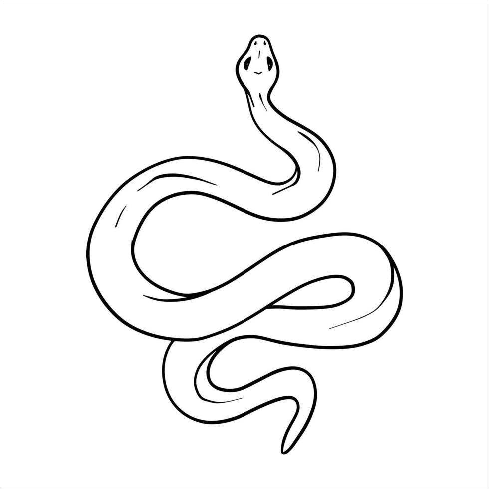 Black and white line drawing of snake. illustration of a snake Pen and Ink Drawing. Sketch animal illustration. Minimal black and white line art design. Hand Drawn outline of snake. EPS10 vector