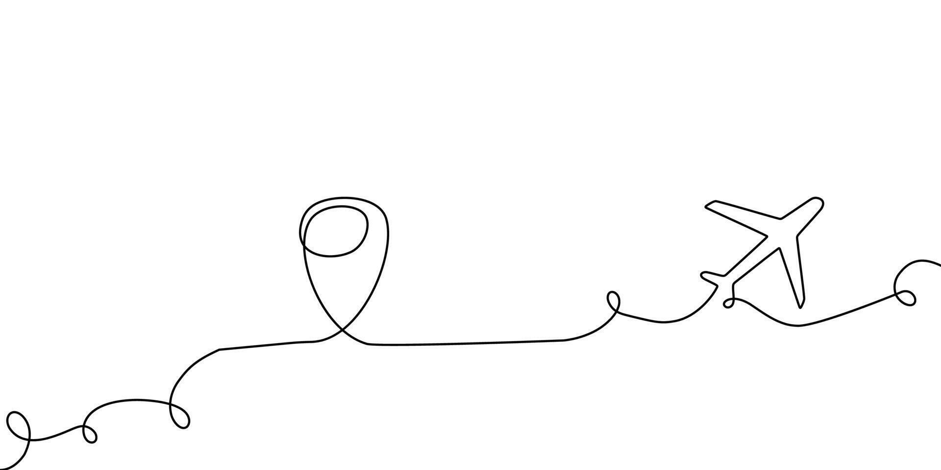 continuous line plane travel doodle art illustration icon outline one . trip line plane flight sketch air airplane fly world background airport path single aircraft drawn business road linear vector