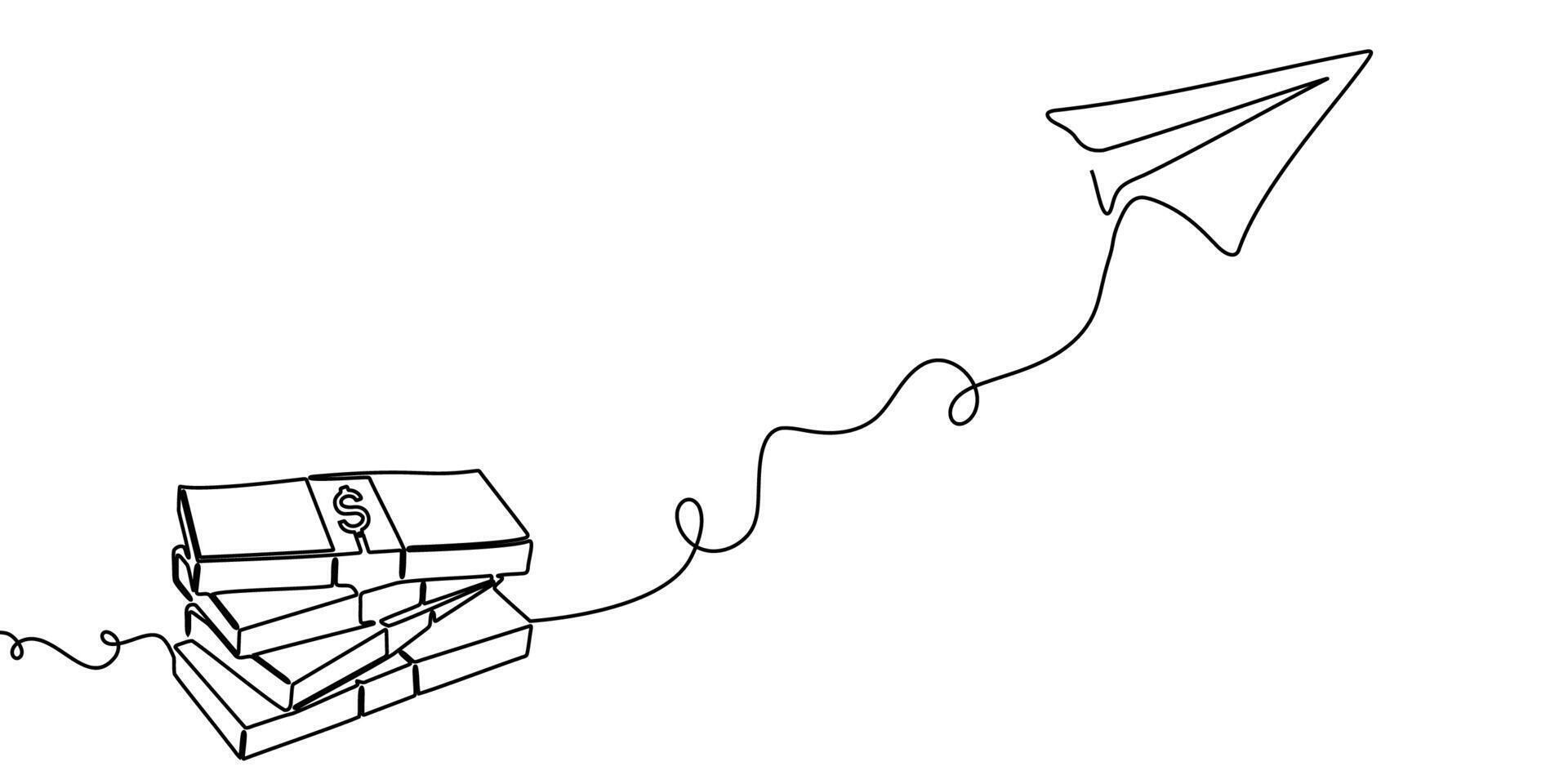 Line plane art icon travel sketch continuous outline illustration doodle. single line plane one background trip flight air lineart airplane money linear aircraft fly airport path business coin vector