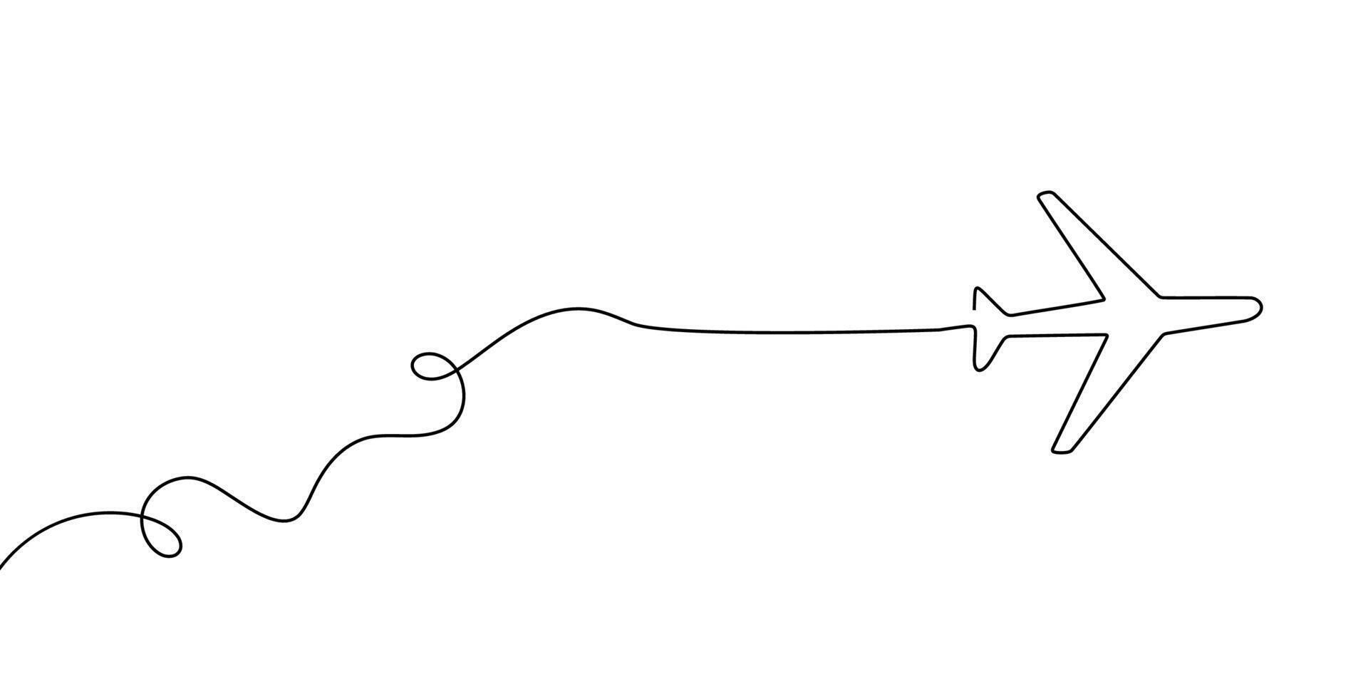 travel continuous one line plane illustration doodle art icon outline . trip line plane flight sketch air airplane fly world background airport path single aircraft drawn business road linear vector
