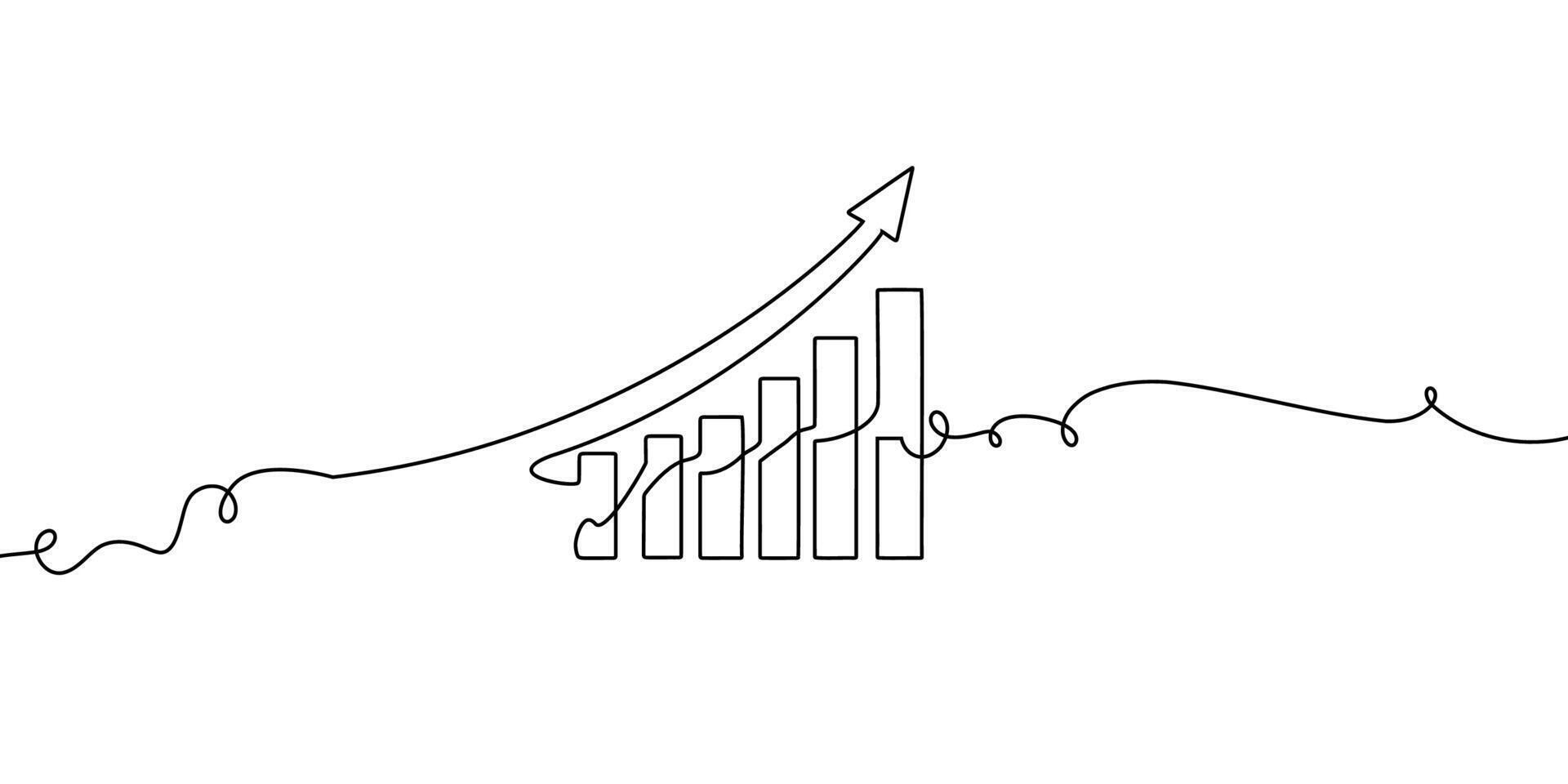 Line bank money one continuous finance art graph financial icon coin single. Growth one line money chart sketch cash concept hand investment business arrow drawing doodle background lineart bag vector
