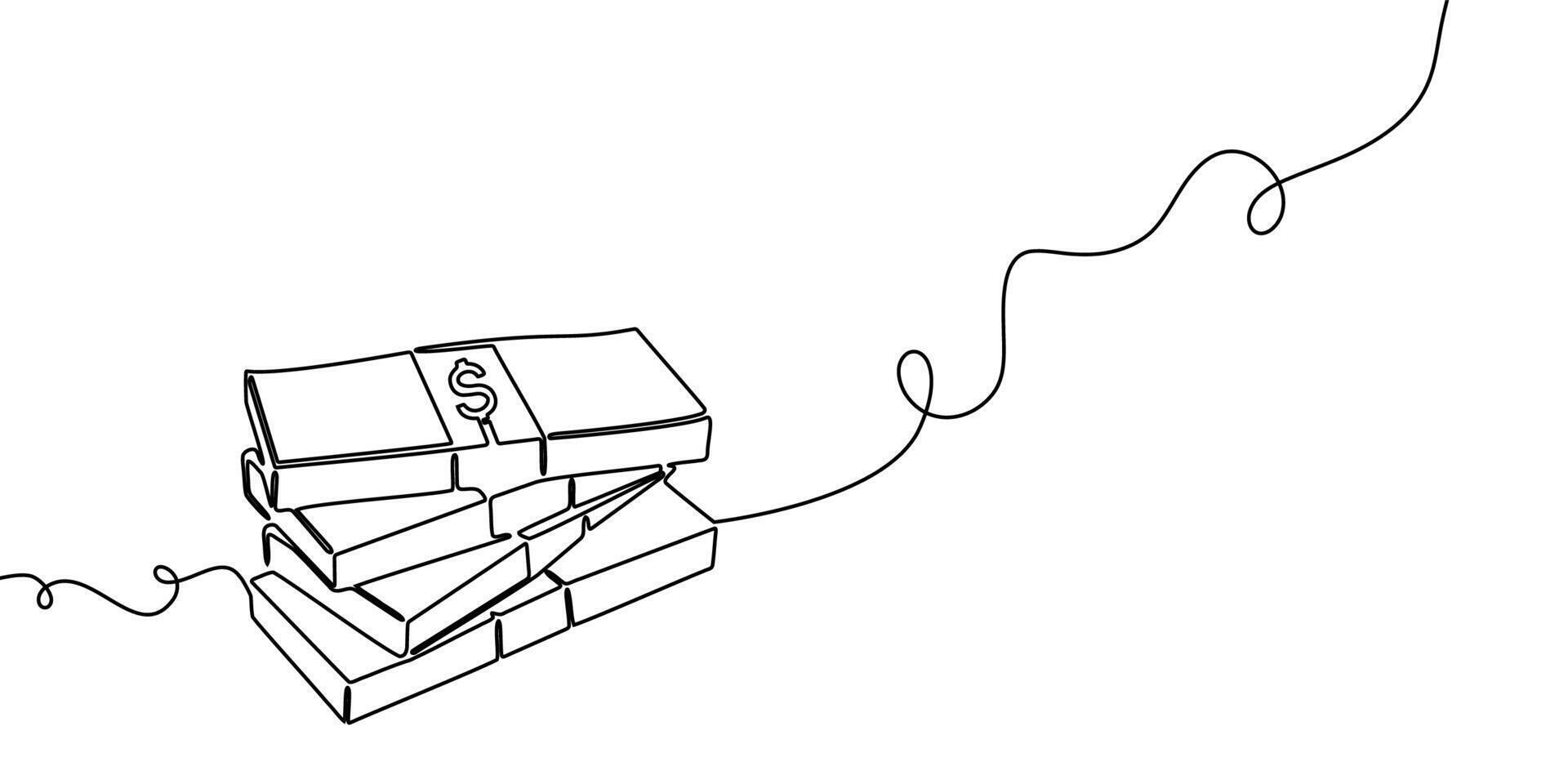 Lineart bag bank money one continuous finance art graph financial icon coin single. Growth one line money chart sketch cash concept hand investment business arrow drawing doodle background vector