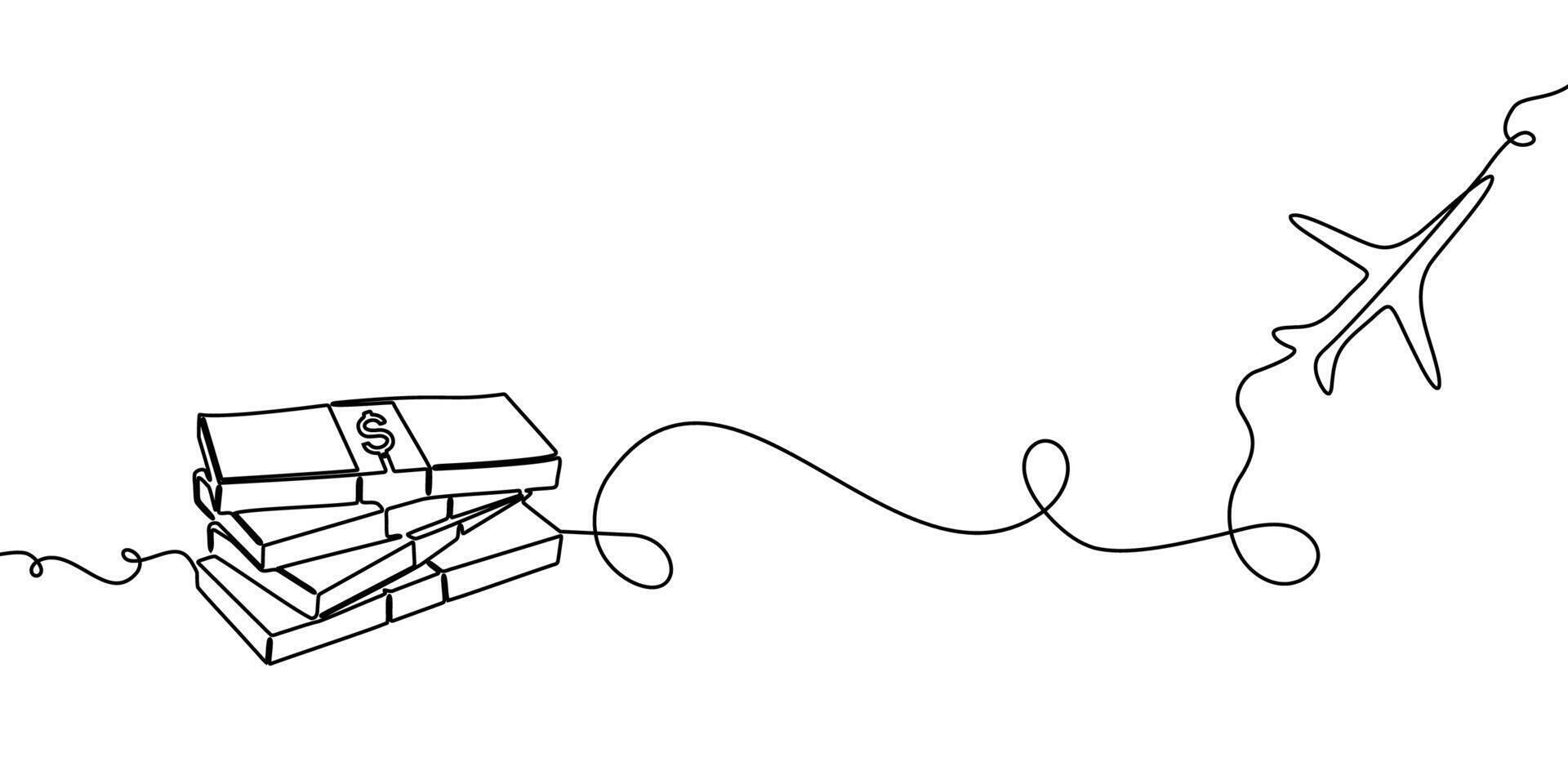 continuous line illustration plane travel doodle art icon outline one . trip line plane flight sketch air airplane fly world background airport path single aircraft drawn business road linear vector