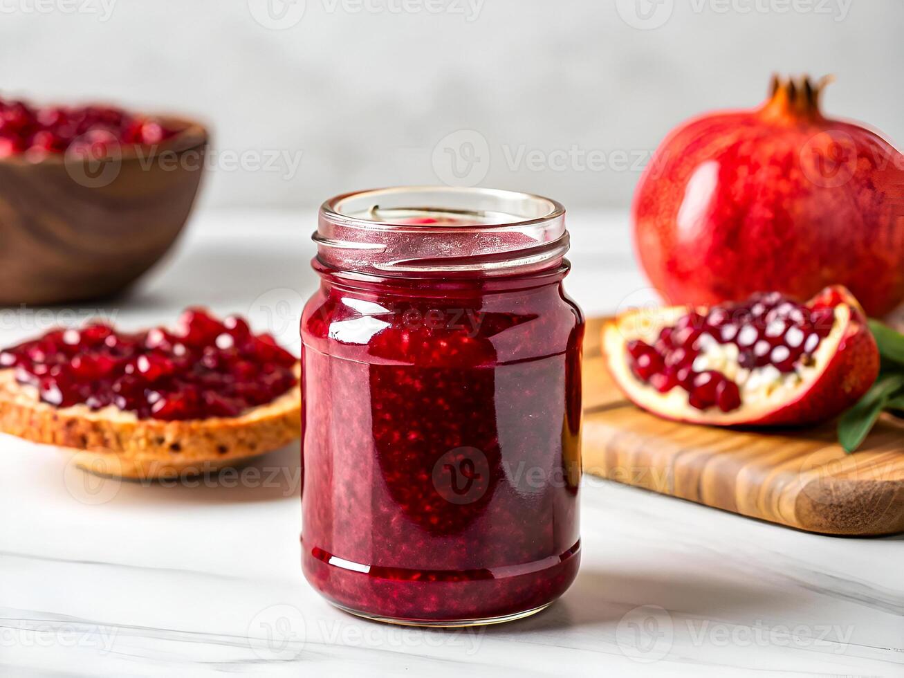 Rustic Elegance. Homemade Pomegranate Jam with Fresh Fruit. Delicious food background photo