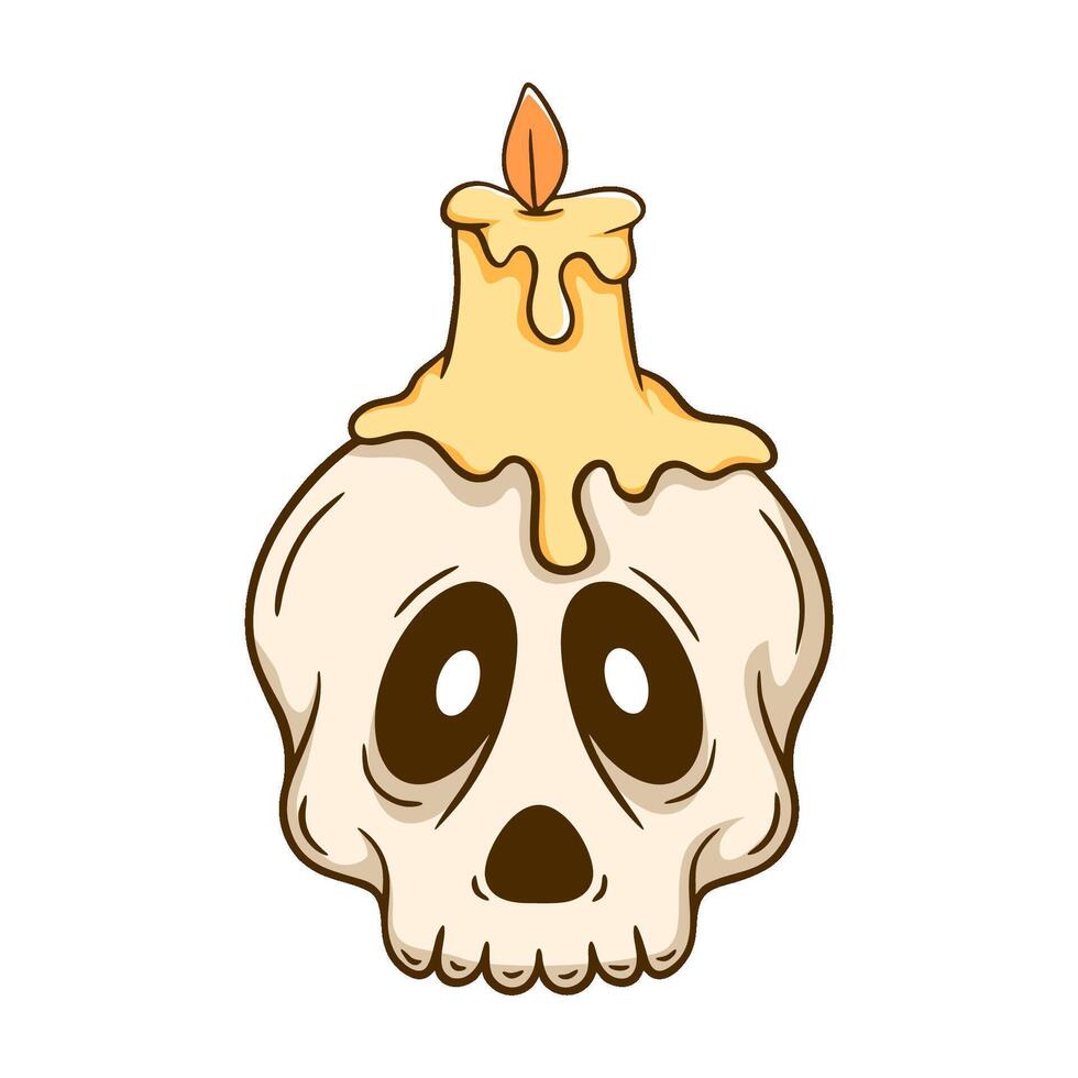 Cartoon skull with a candle on top of it vector