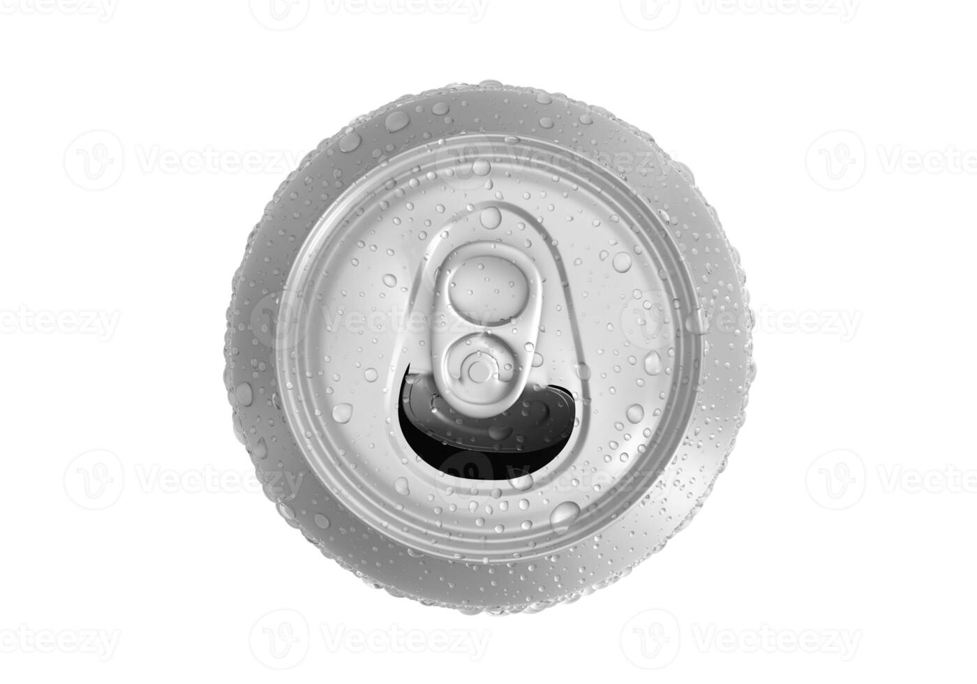 Top view. Open Aluminum soda can with water drops isolated on white background photo