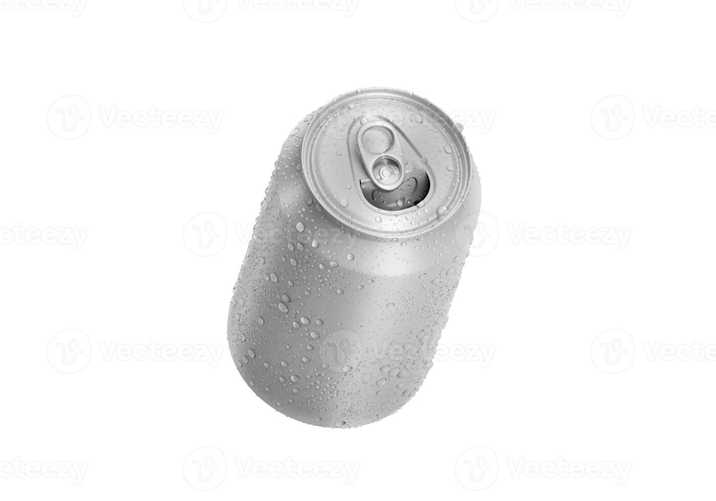 Open Aluminum soda can with water drops isolated on white background photo