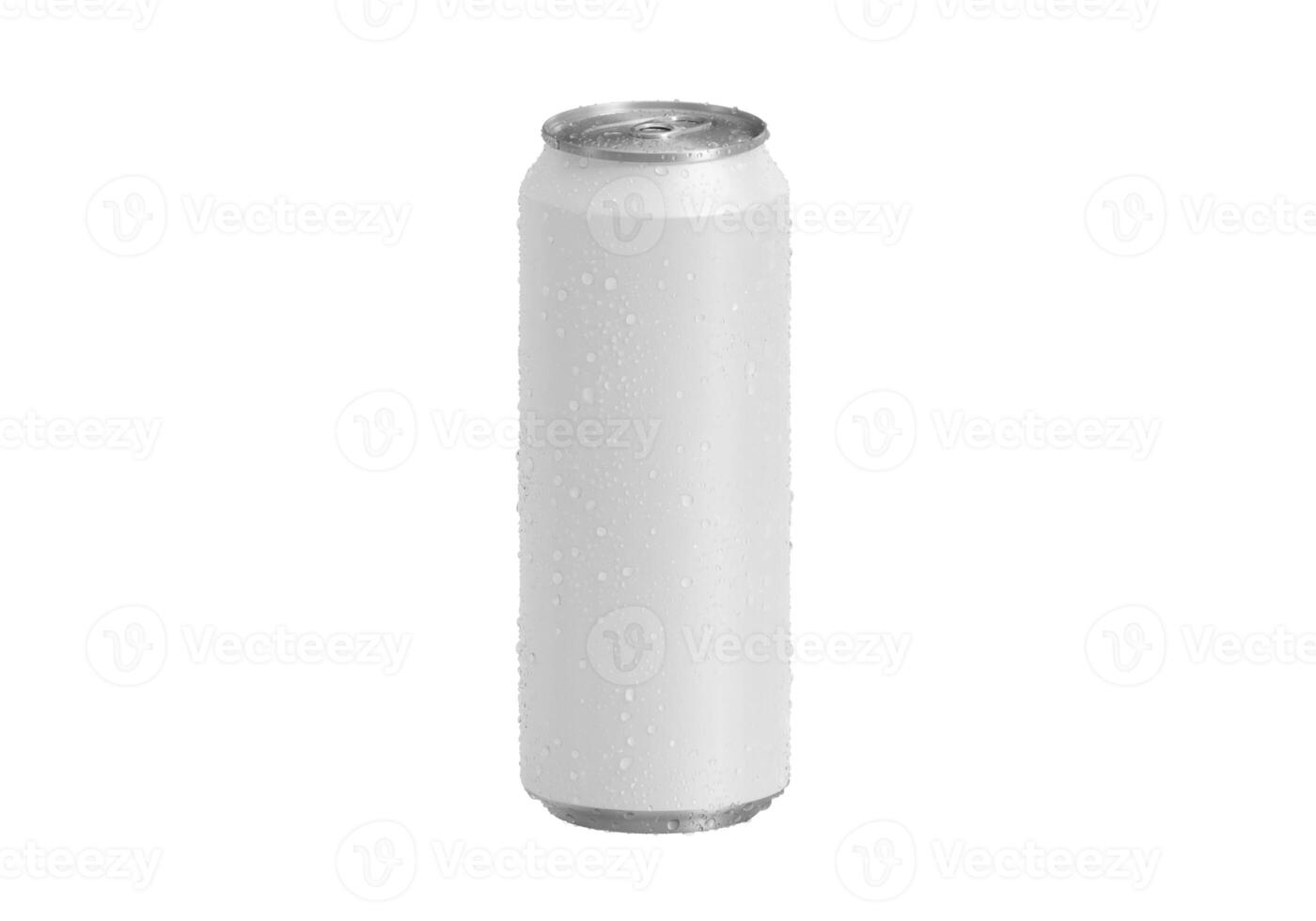 White 330ml Aluminum soda can with water drops on a white background photo