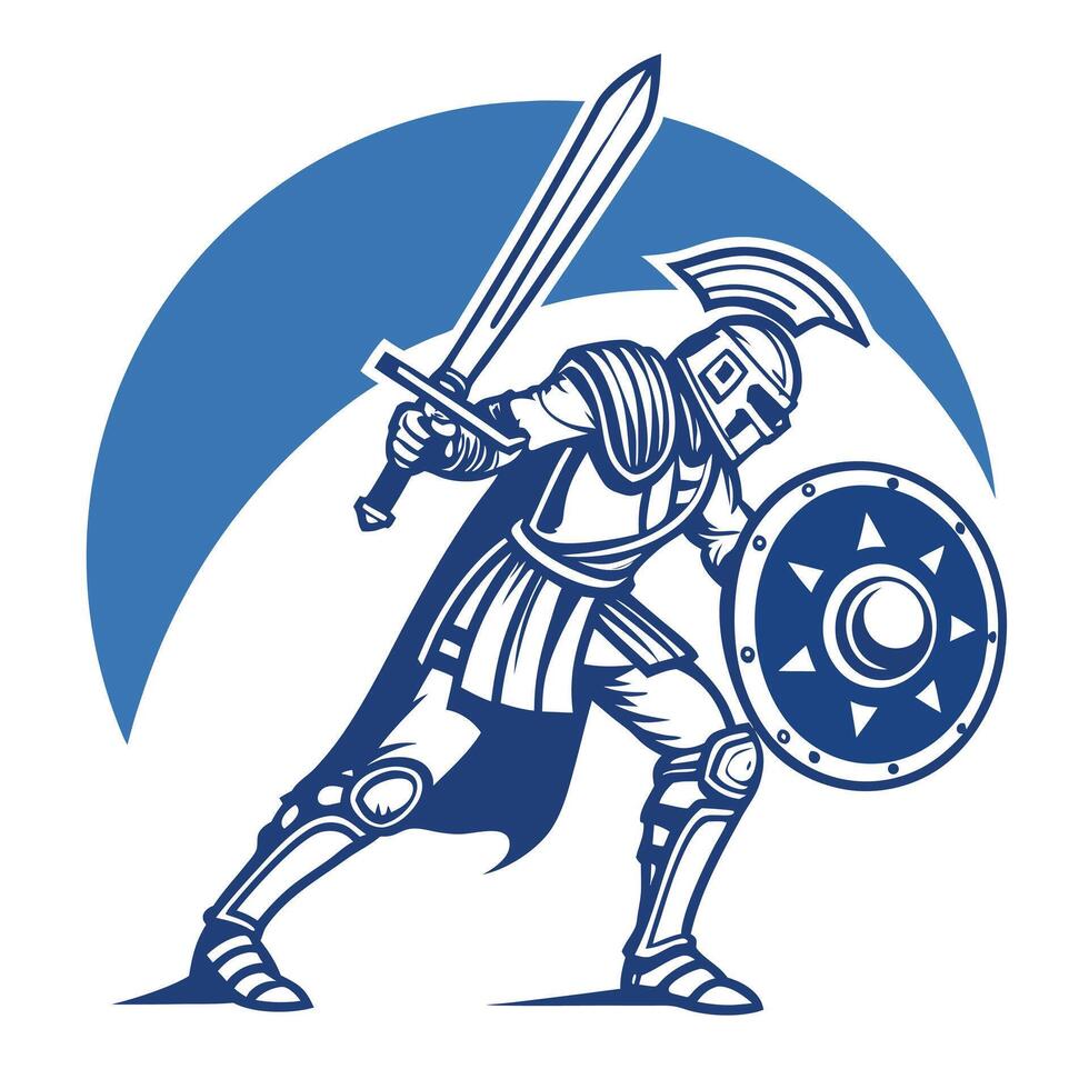 Spartan warrior wielding sword and shield in a dynamic pose illustration vector