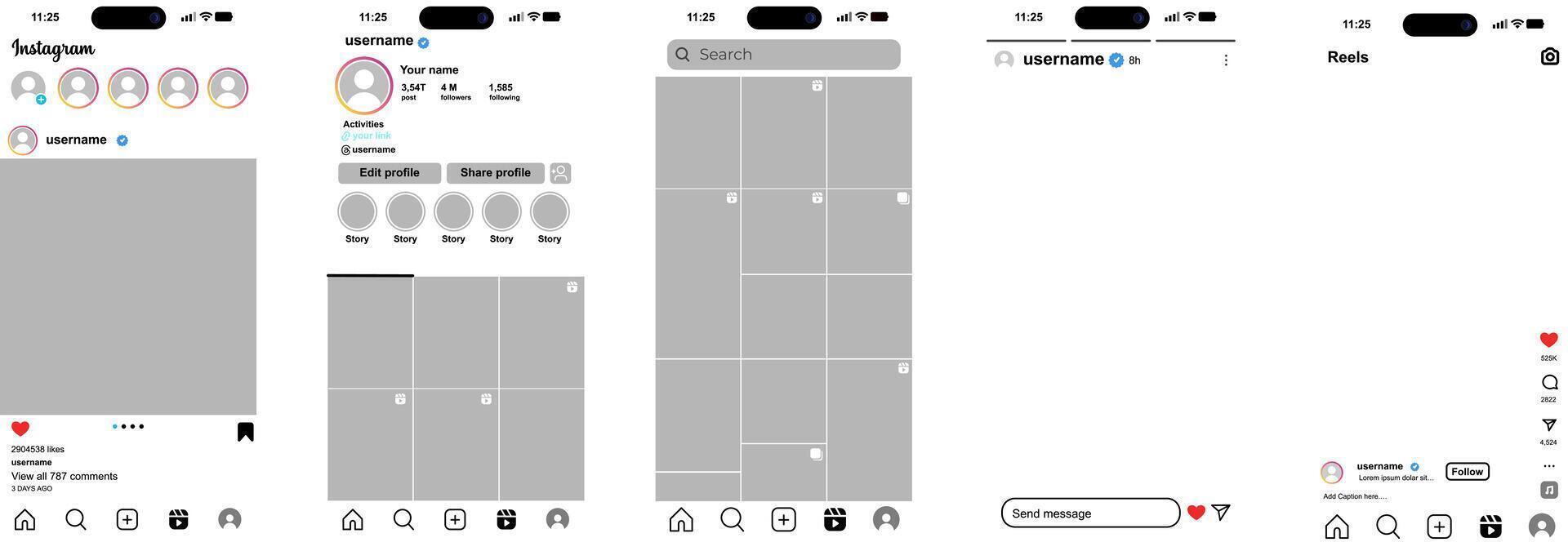 Instagram UI Mockup Pack Editable Templates for Feed vector