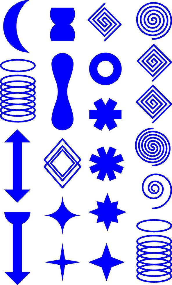 A collection of blue abstract geometric shapes on a transparent background vector