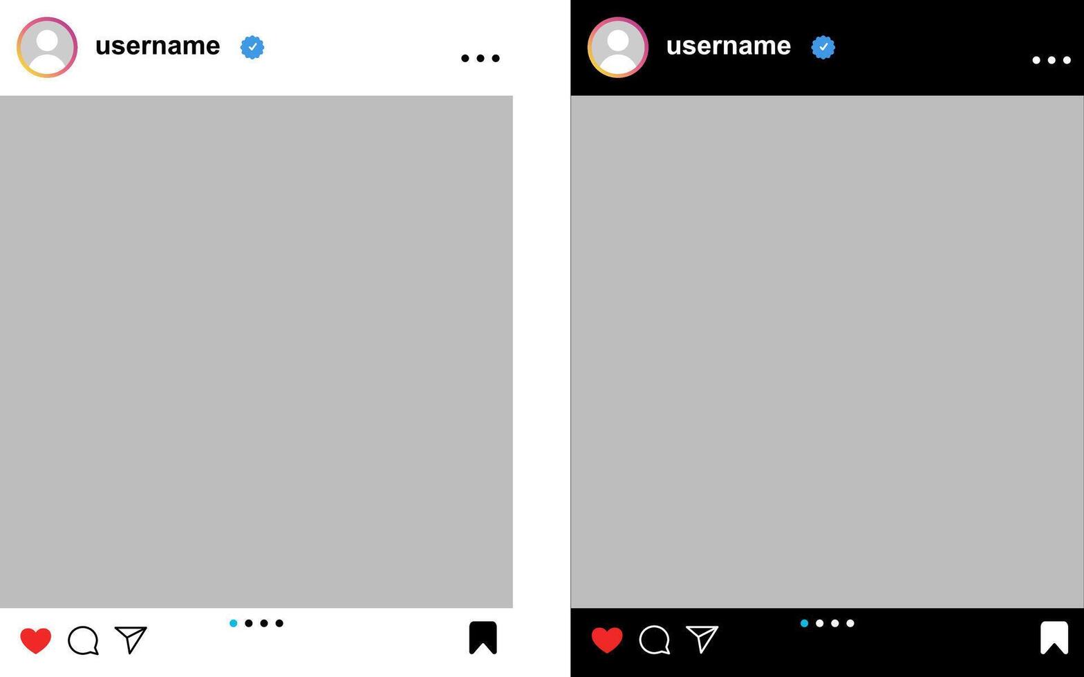 Modern Instagram post layout comparison in light and dark mode UI vector