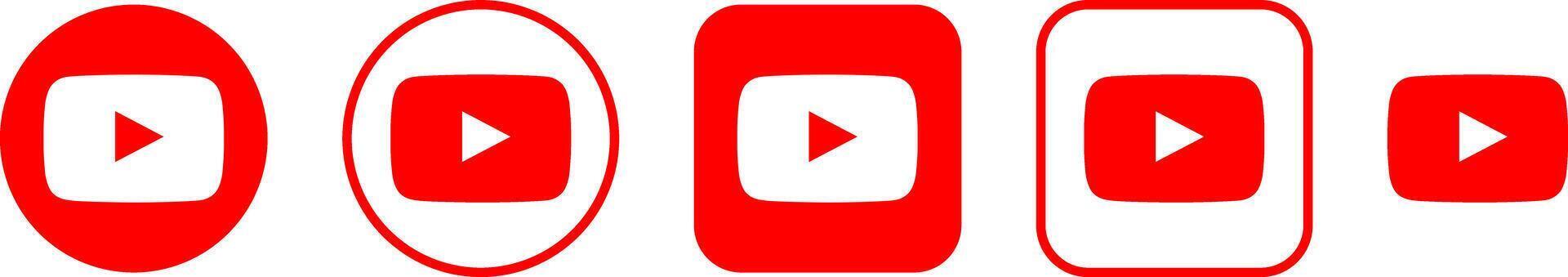 Collection of modern YouTube logo variations in flat minimalist styles vector