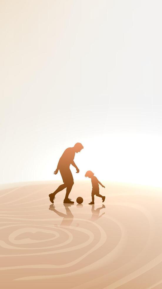 Father's Day vertical illustration A father and child kicking a ball around in ripples vector