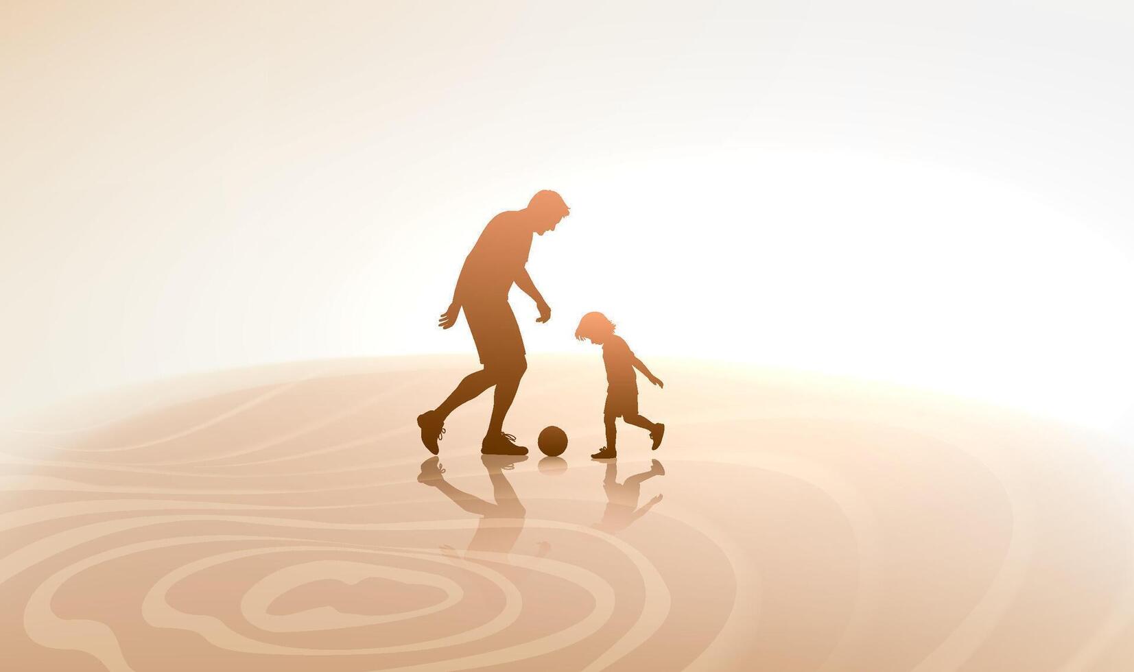 Father's Day horizontal illustration A father and child kicking a ball around in ripples vector