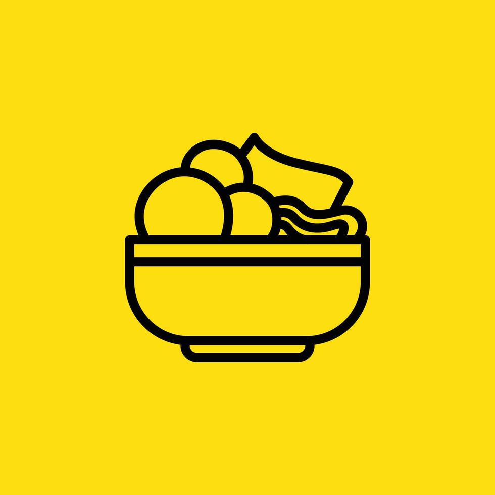 A minimalist line drawing depicts a bowl of noodles, perfect for illustrating Asian cuisine in a modern and simple way. vector