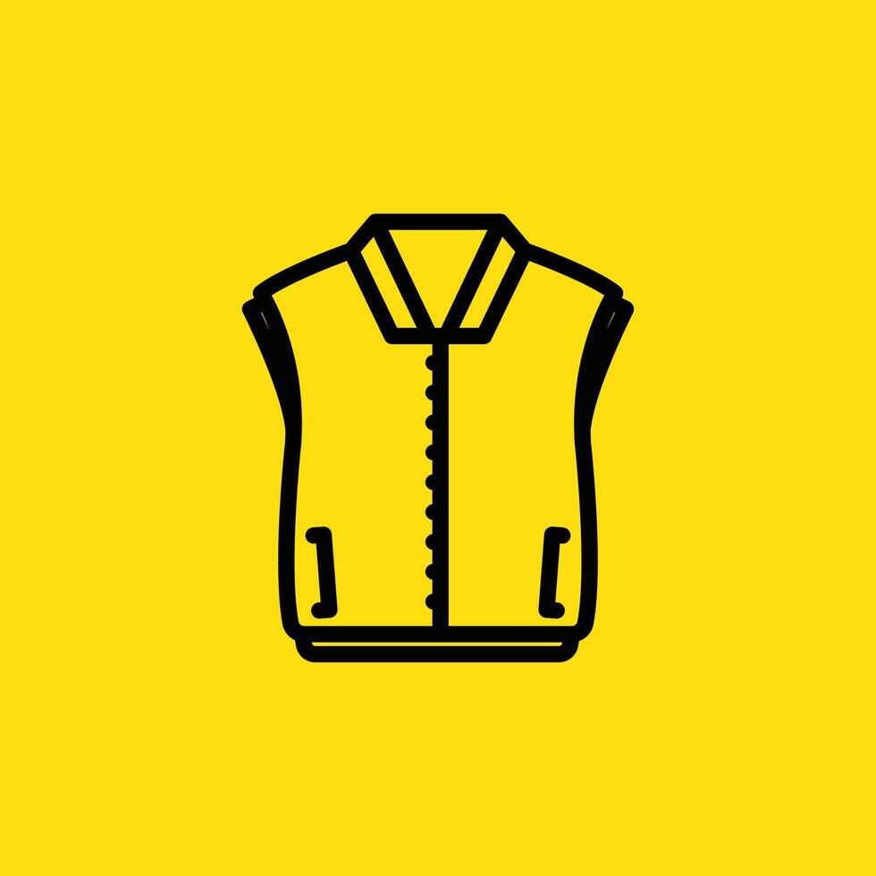 Black outline of a vest on a yellow background creates a minimalist design suitable for fashion or apparel related projects. vector