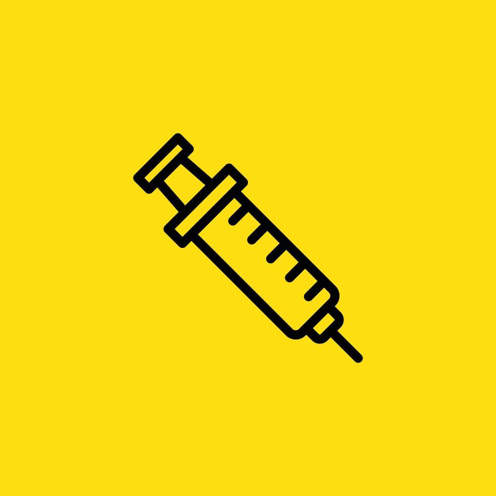 Syringe Icon Black Line on Yellow Background vector