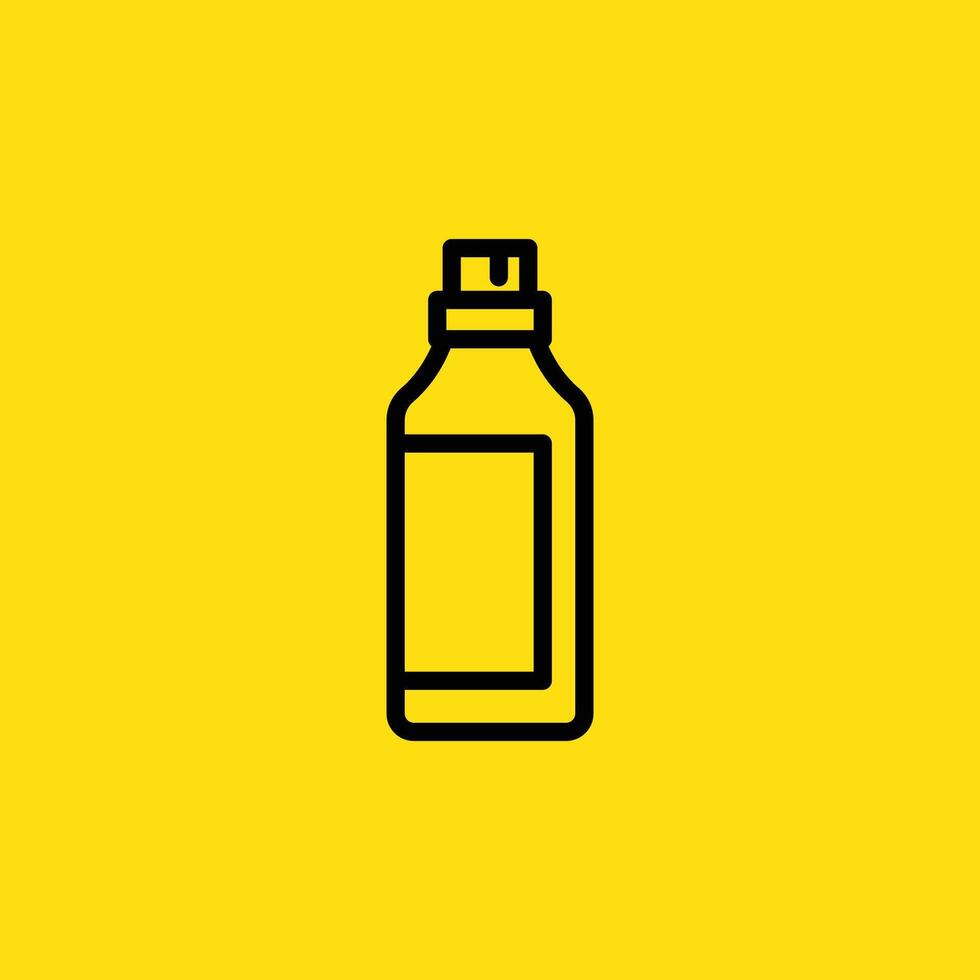 A black outline depicts a bottle with a label on a bright yellow background, suitable for use as a graphic element. vector