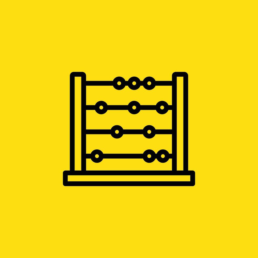 A black outline drawing of an abacus with beads is displayed against a bright yellow background, showing a math tool for counting. vector