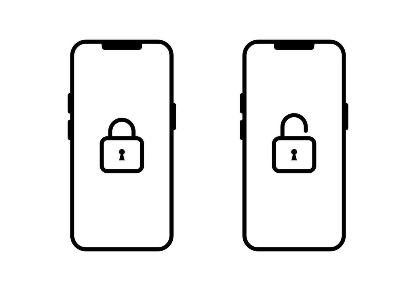 Lock and unlock padlock on smartphone screen icon. Security mobile phone sign symbol vector