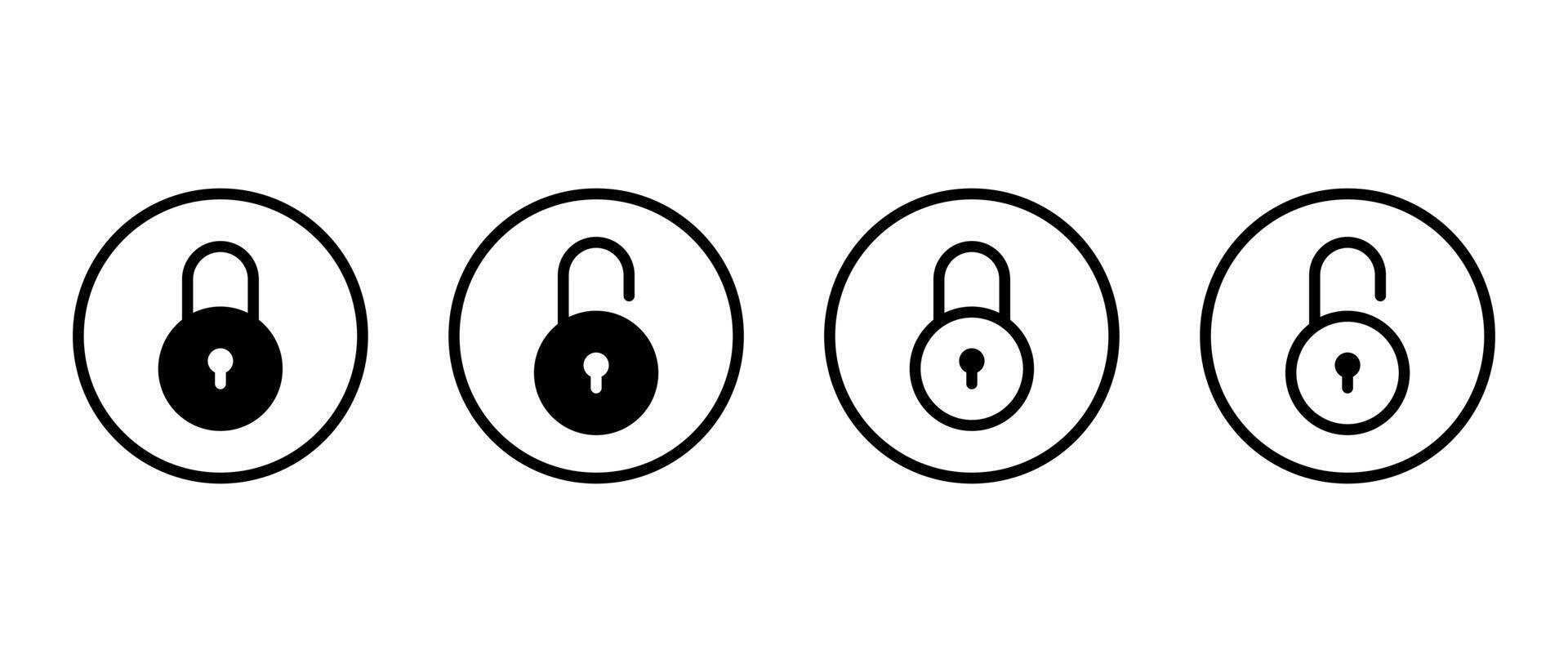 Lock and unlock icon on circle line. Security padlock, privacy protection sign symbol vector