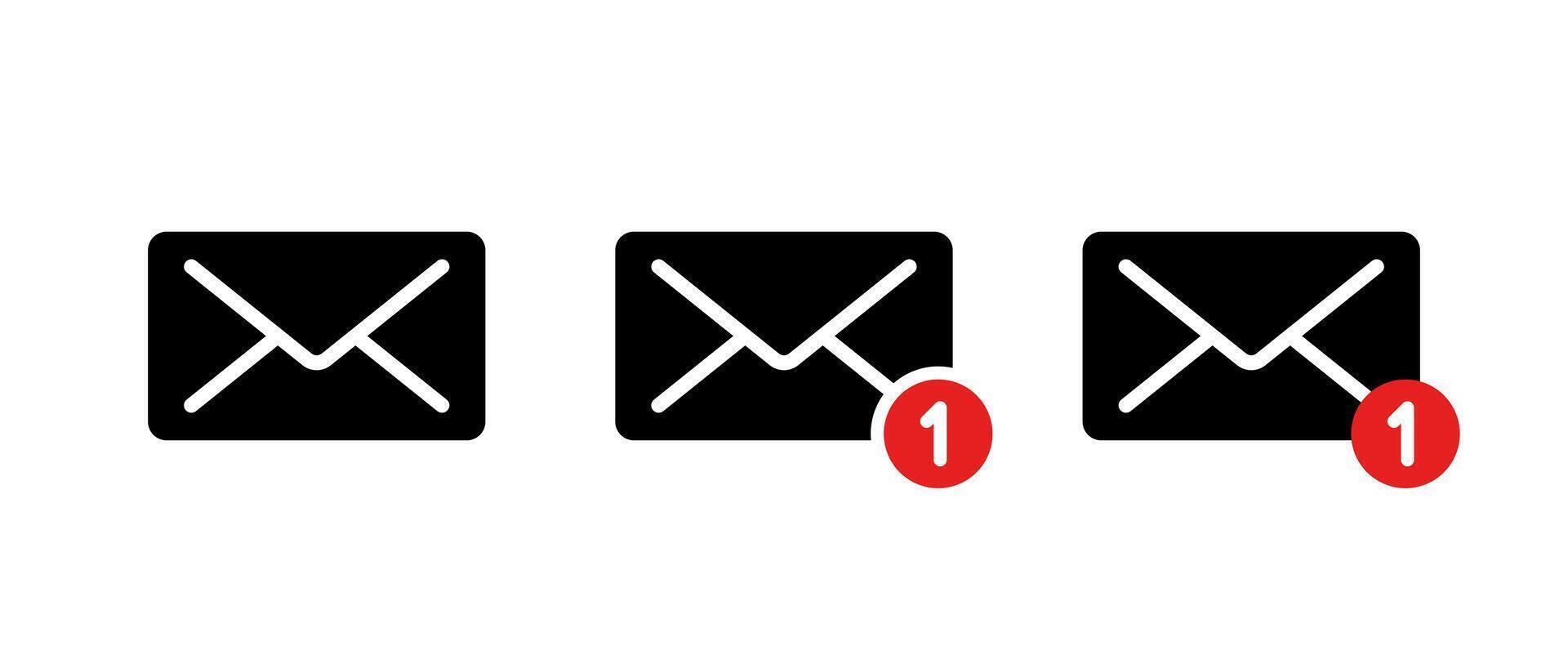 Message notification icon set isolated on white background. Email envelope, receive mail sign symbol vector