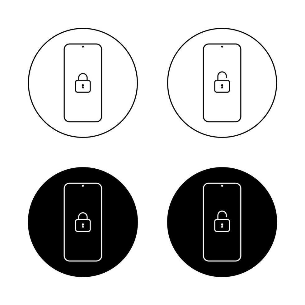 Lock and unlock on smartphone icon on black circle. Security phone sign symbol vector