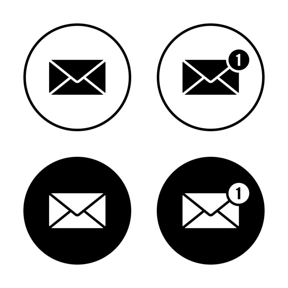 New message, email icon on black circle. Notification mail sign. Envelope symbol vector