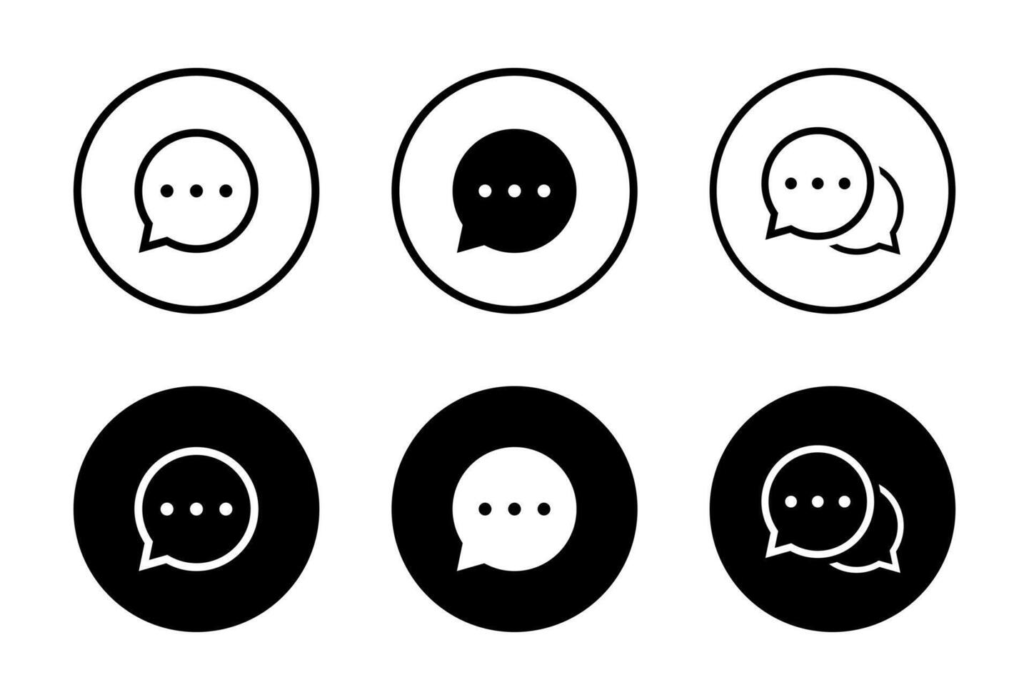 Round speech bubble, message, chat icon set on black circle. Comment, SMS sign symbol vector