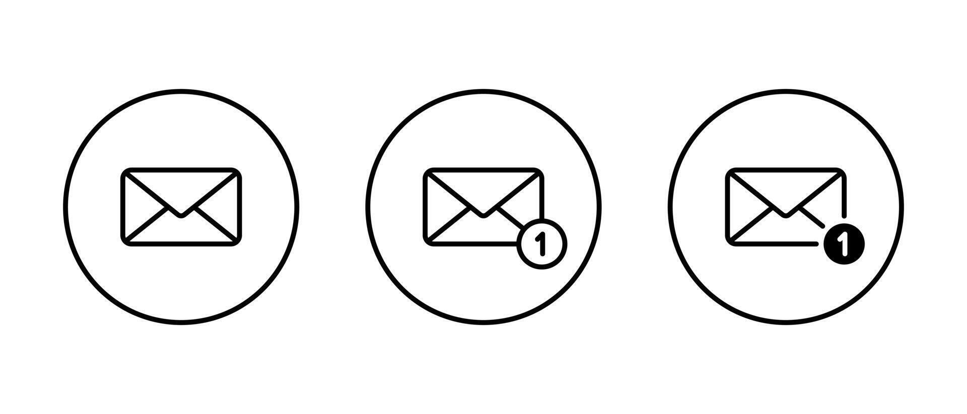 Notification message outline icon on circle line. Email, envelope mail sign symbol vector