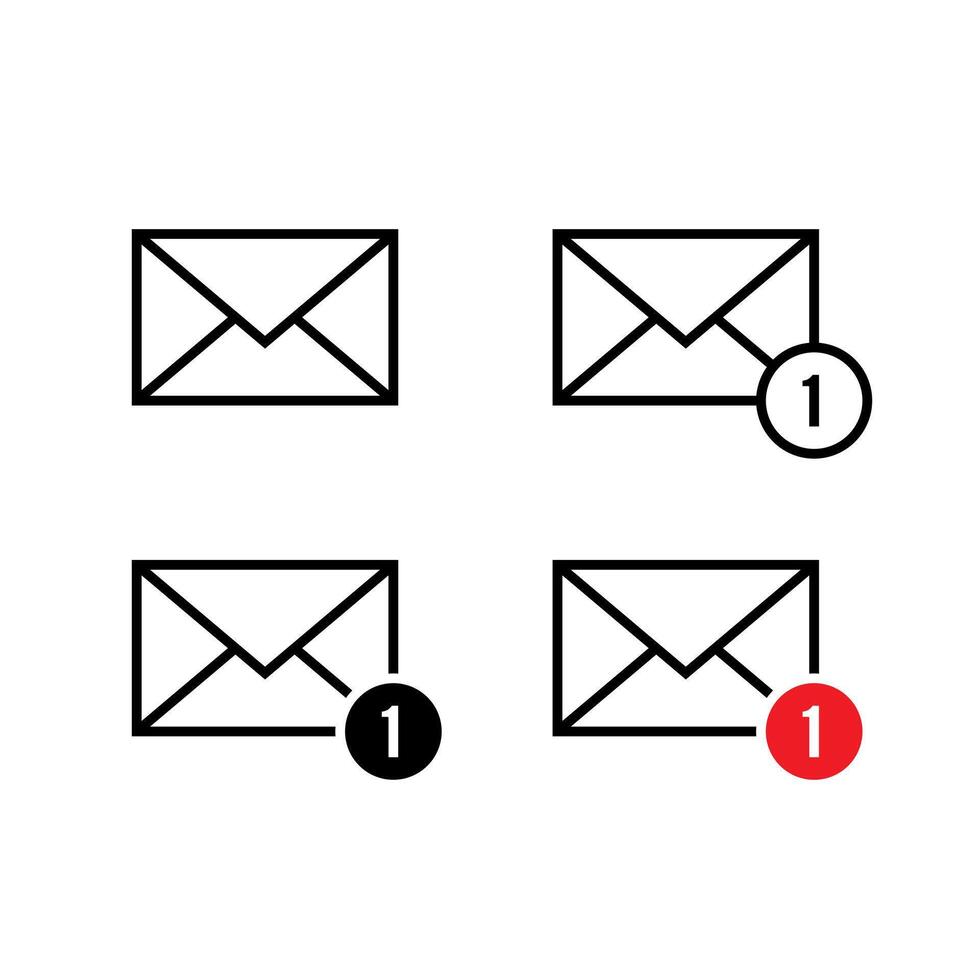 Message envelope notification outline icon set. Email, mail sign symbol vector