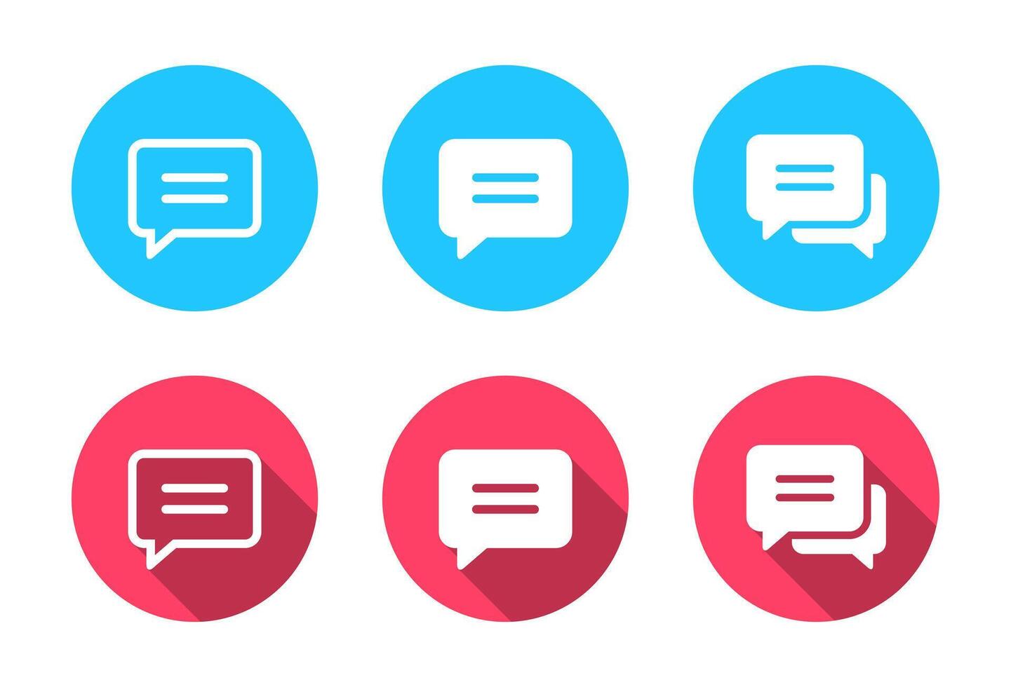 Speech bubble, message icon set with long shadow. Chat, comment, SMS sign symbol vector