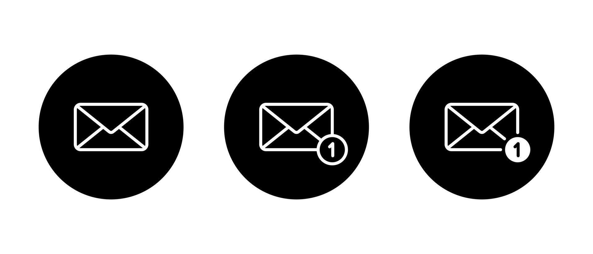 Notification message outline icon on black circle. Email, envelope mail sign symbol vector