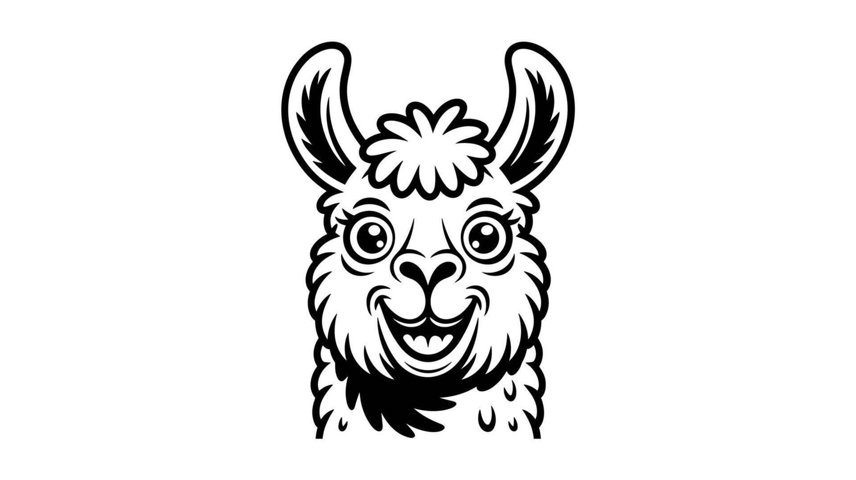 Smiling Cartoon Llama Illustration, Cute Llama Head Drawing vector