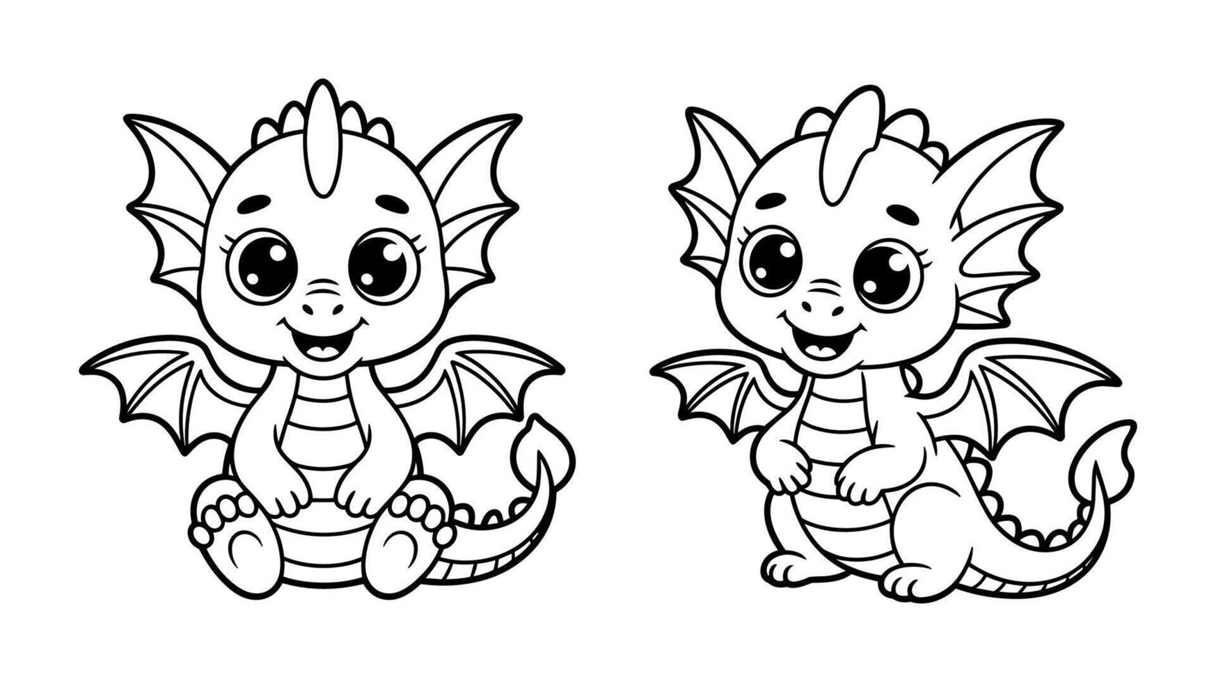 Cute Baby Dragon Cartoon Illustration for Coloring Book and Kids Fantasy Designs vector