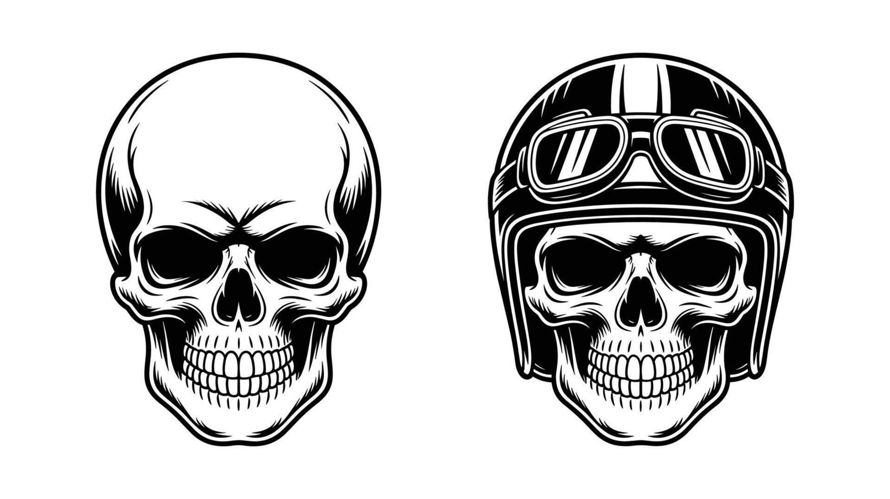 Skull with and without a Helmet Illustration vector