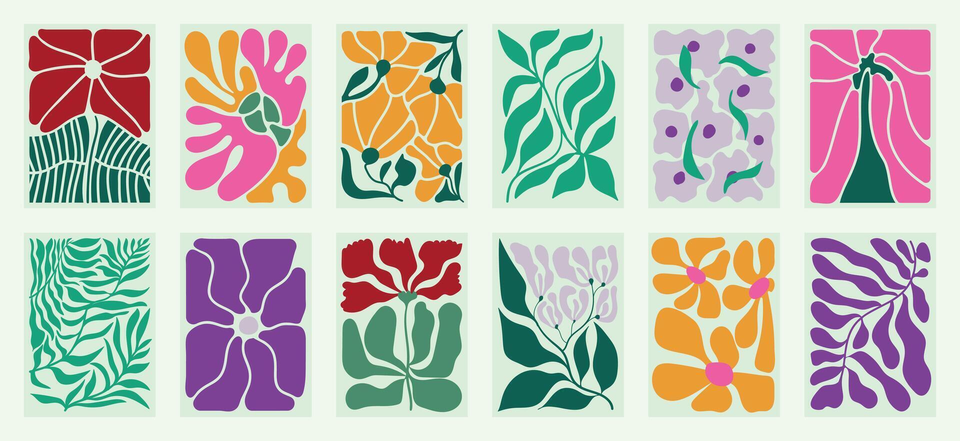 Flower and foliage hand drawn background set. vector