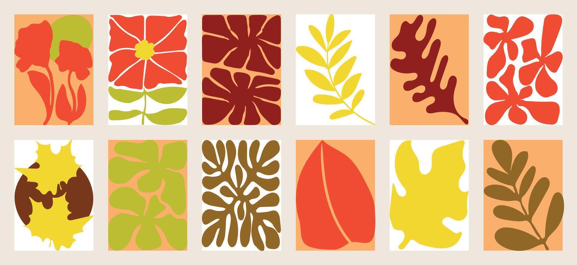 Autumn season Botanical doodle background art set vector