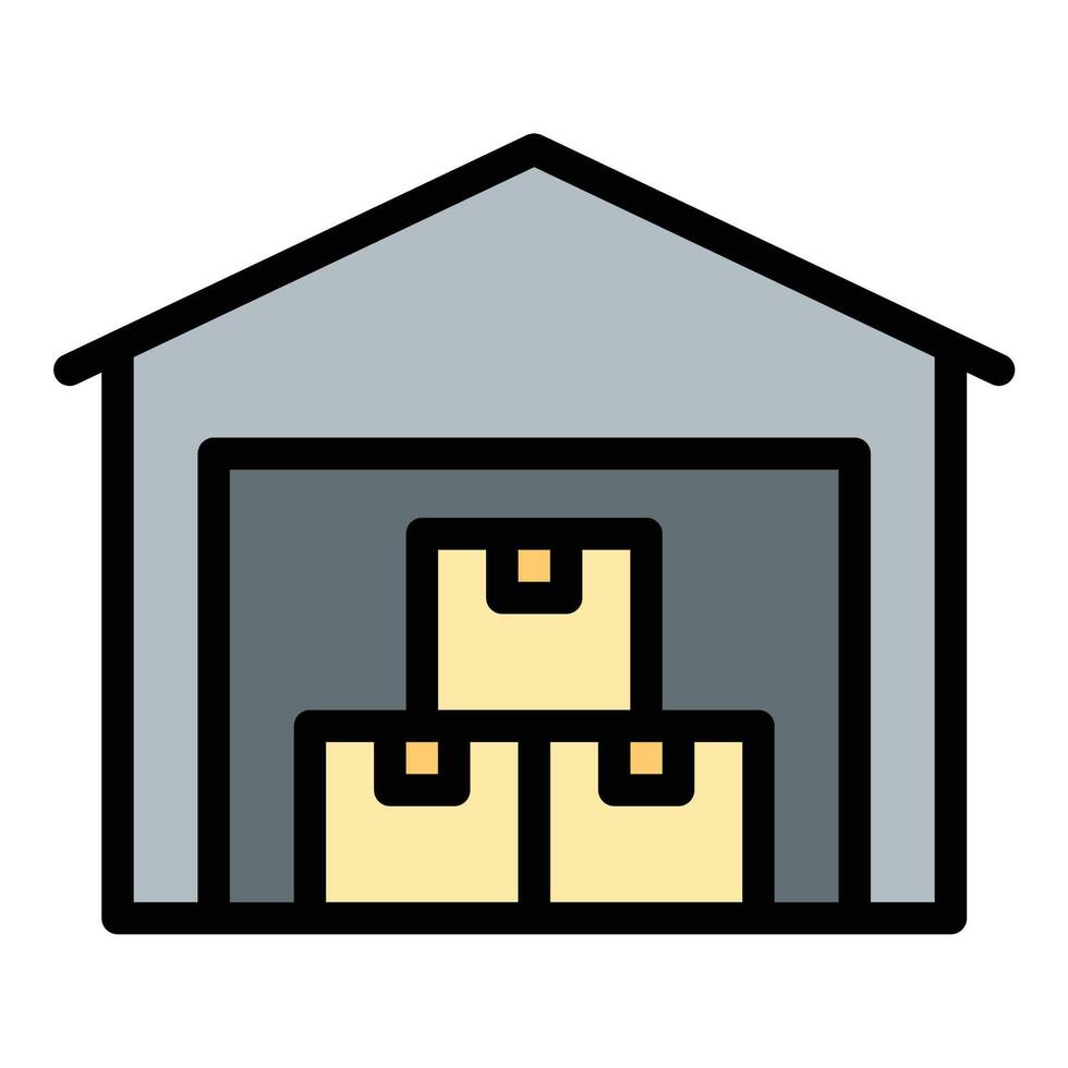 Warehouse icon flat line style illustration representing storage and inventory management, suitable for logistics, supply chain, and distribution-related projects vector