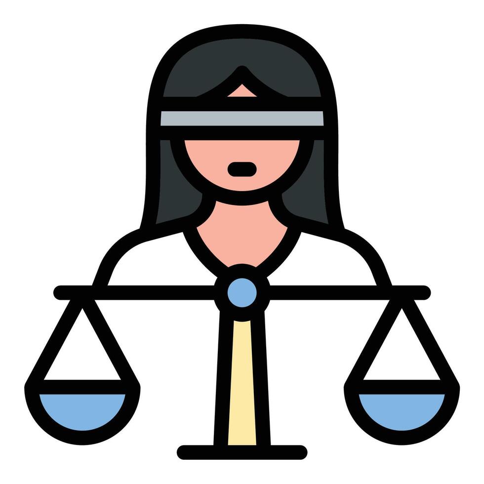 Justice icon flat line style illustration representing law, fairness, and legal authority, suitable for legal, government, and ethics-related projects vector